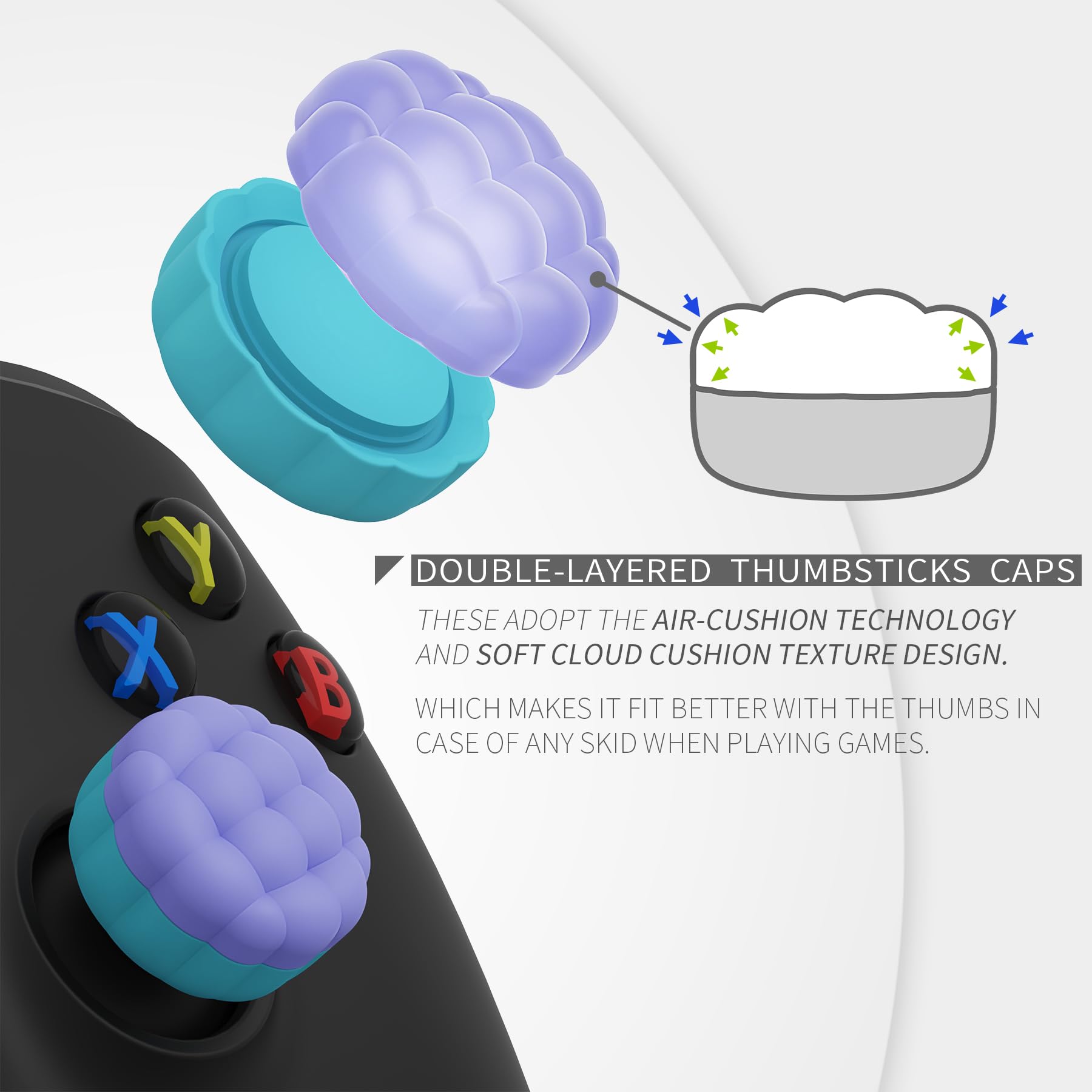 PlayVital Joystick Duim Grip Caps voor ps5/ps4,Duimgreep Caps voor Xbox Series X/S,Beschermende Stick Cover Thumbstick Caps voor Switch Pro Controller-Dikke Beer en Lachend Konijn