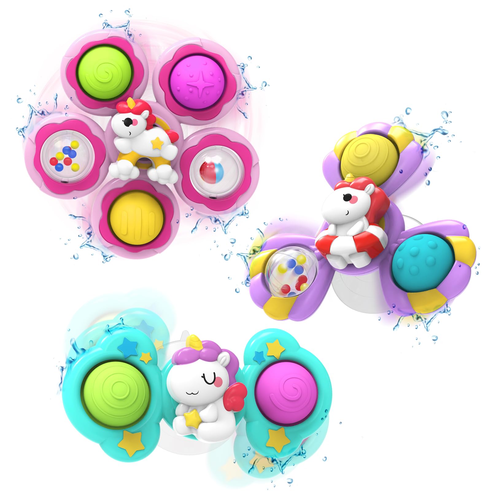 3PCS Suction Cup Spinner Toys for 1 Year Old Girls Boys, Baby Bath Toys,Spinners for Kids Sensory Toys for Toddlers 1-3,Toddler Girl Birthday Gifts