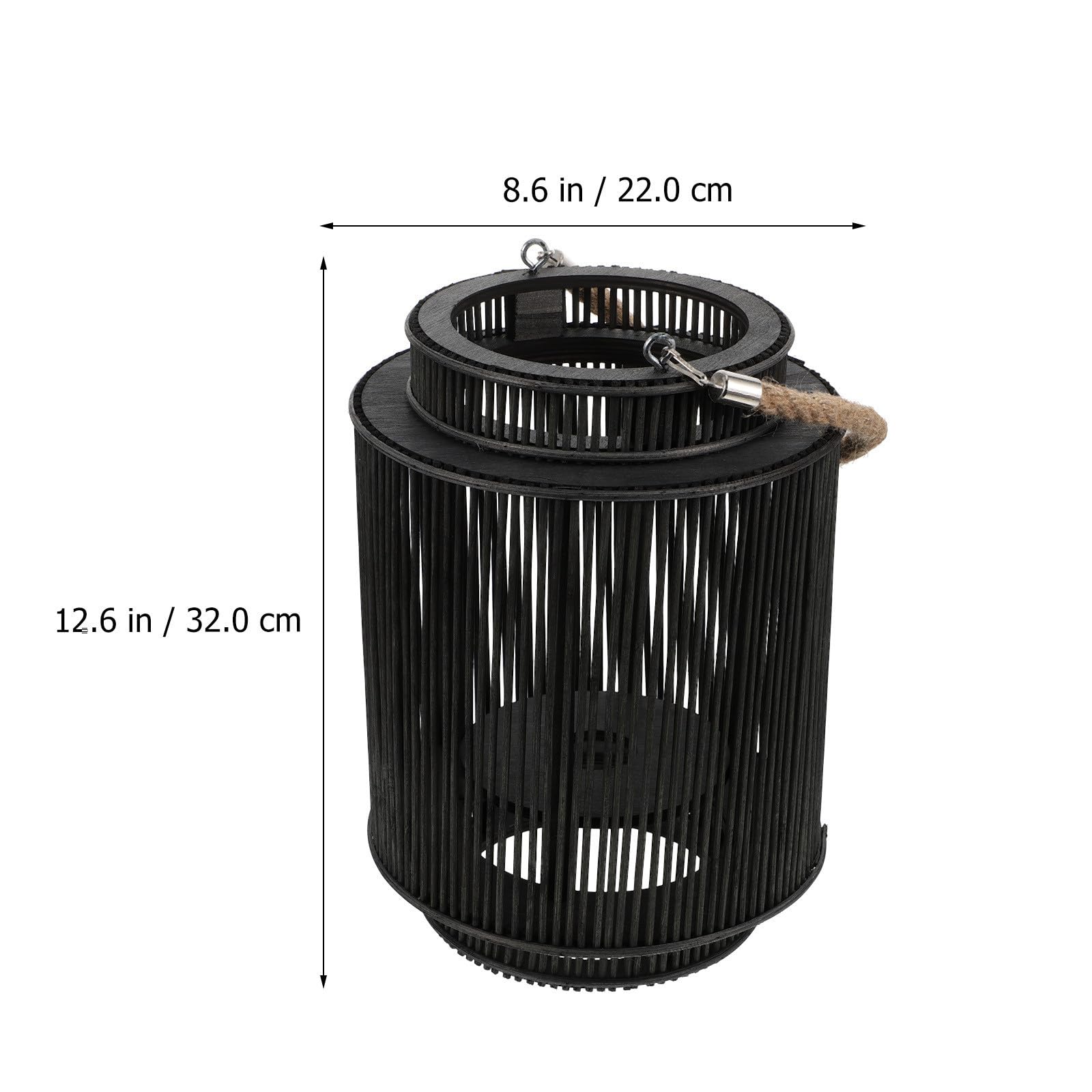 Farol Decorativo Negro de Ratán y Madera para Mesa o Estante