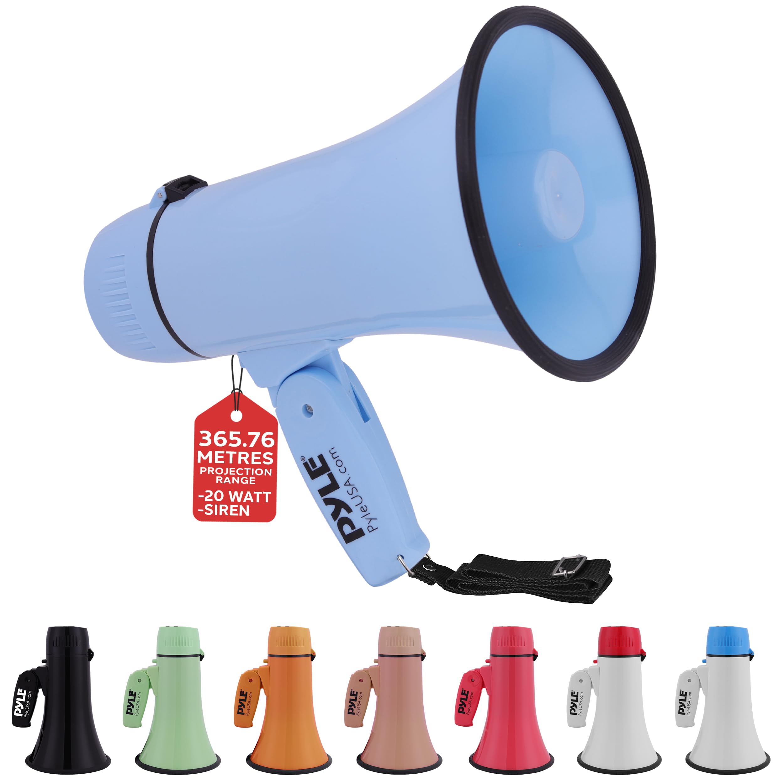 Pyle Unisex Pmpra213bk Lightweight And Portable Bullhorn Megaphone, Aux (3.5mm) Input For MP3/Music, Automatic Siren, 20-Watt, MIC/TALK (Blue), Blue