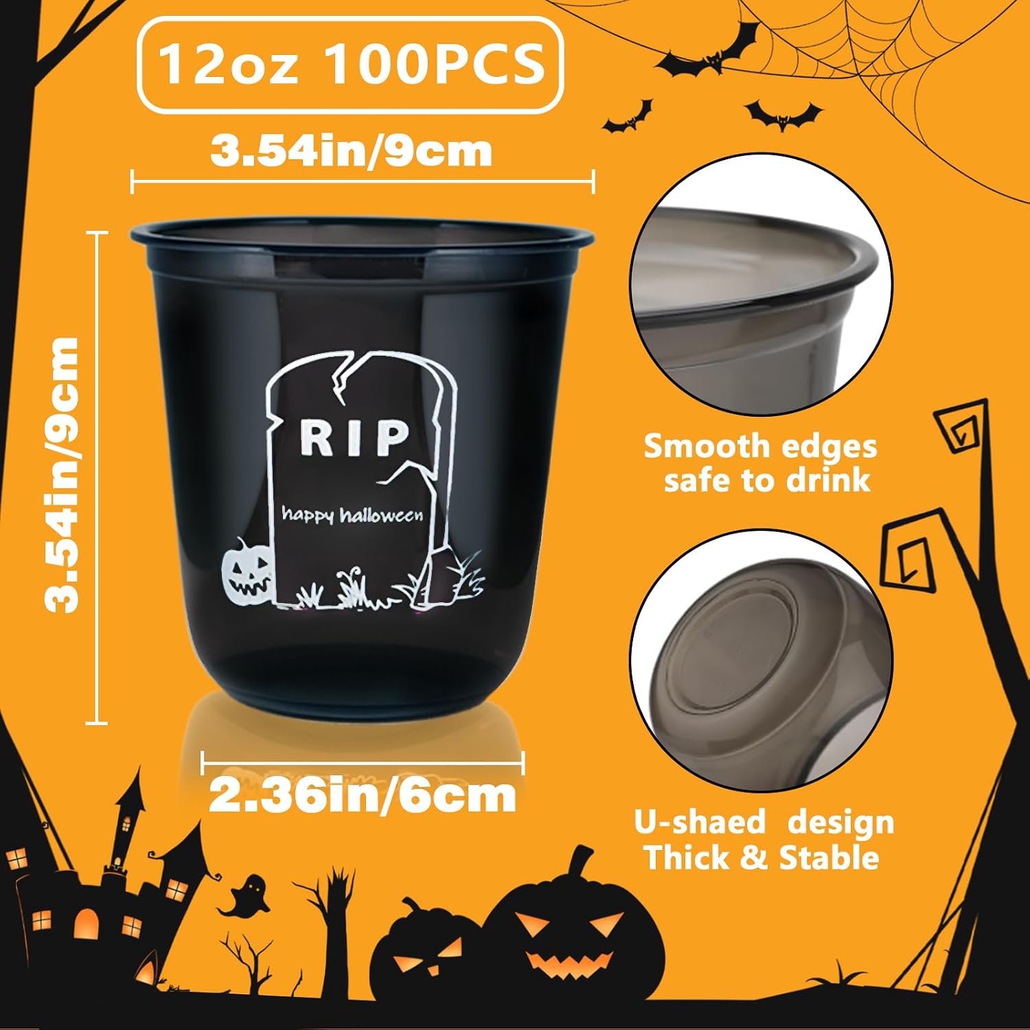 12oz Halloween Disposable Plastic Cups-Happy Halloween Disposable Clear Cups with 5 Styles for Party Supplies，Coffee, Beer, Drinks, Ice Cream, Snacks (100) image 3