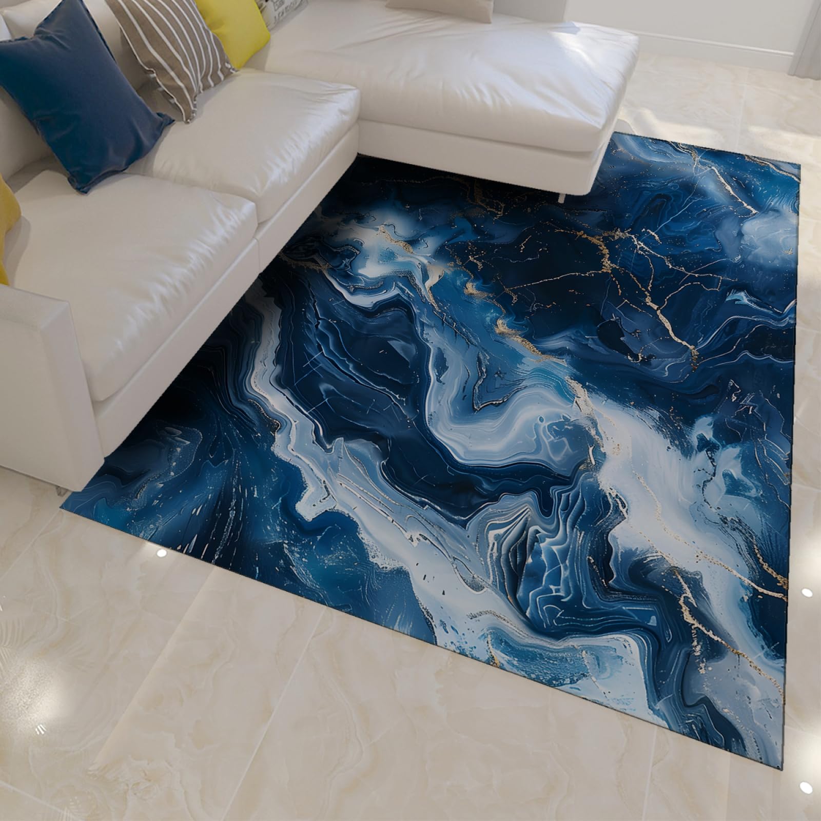 Abstrakcyjne chmury dywan nowoczesny wybrzeże dywaniki do sypialni jadalni marmur ombre niebieski wzór wirowy antypoślizgowy dywan z niskim runem 160 x 230 cm