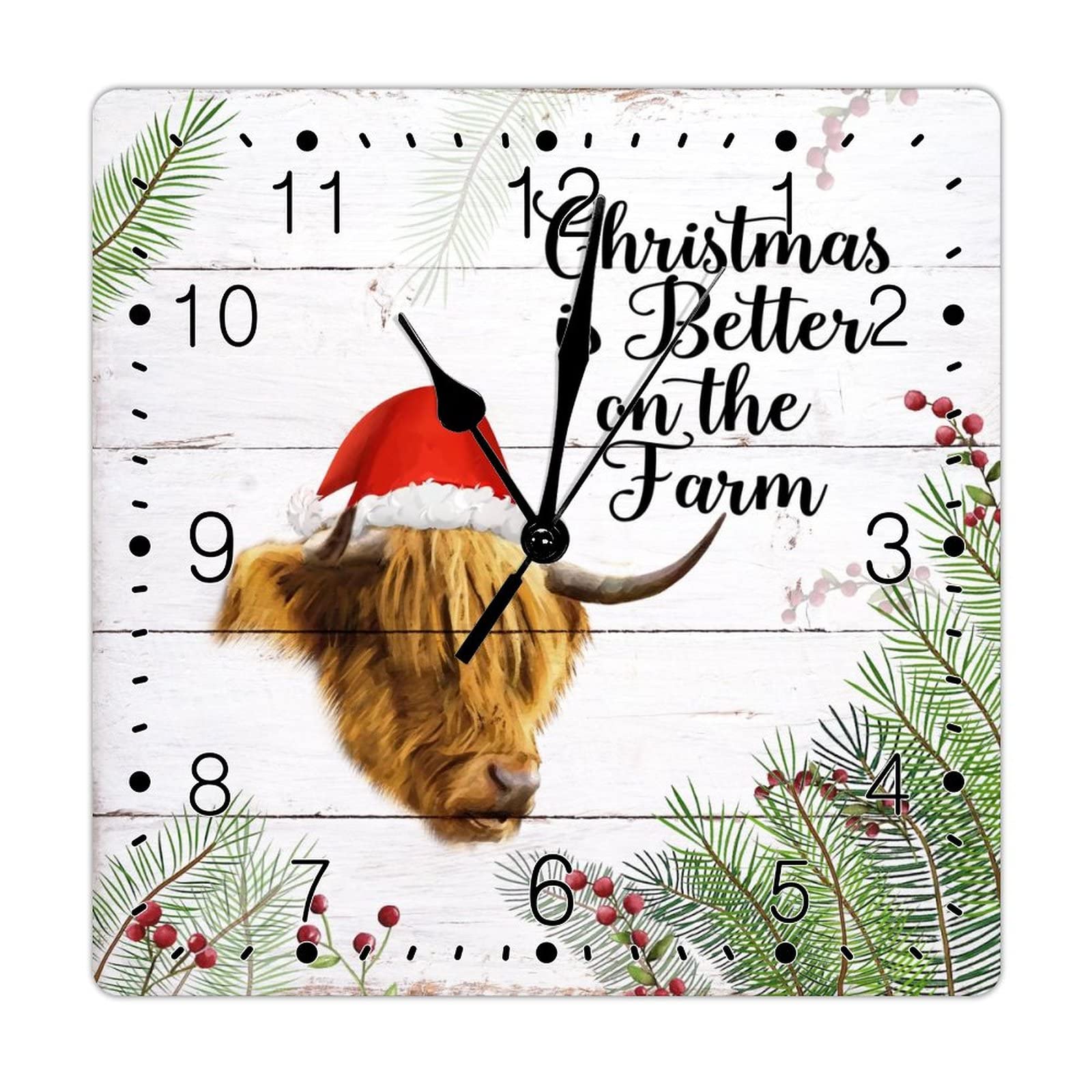 Horloge murale en bois 38 cm avec décor de Noël et bétail