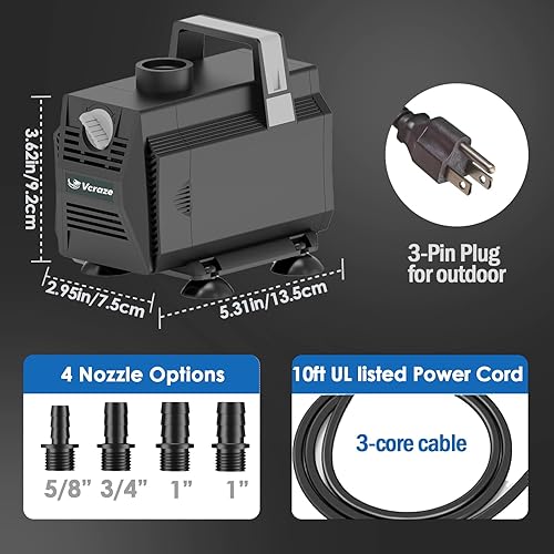 Miniatura 8 de Bomba de agua sumergible 880GPH45W Bombas de fuente con control de flujo, bomba de estanque sumergible al aire libre con cable de alimentación de 3