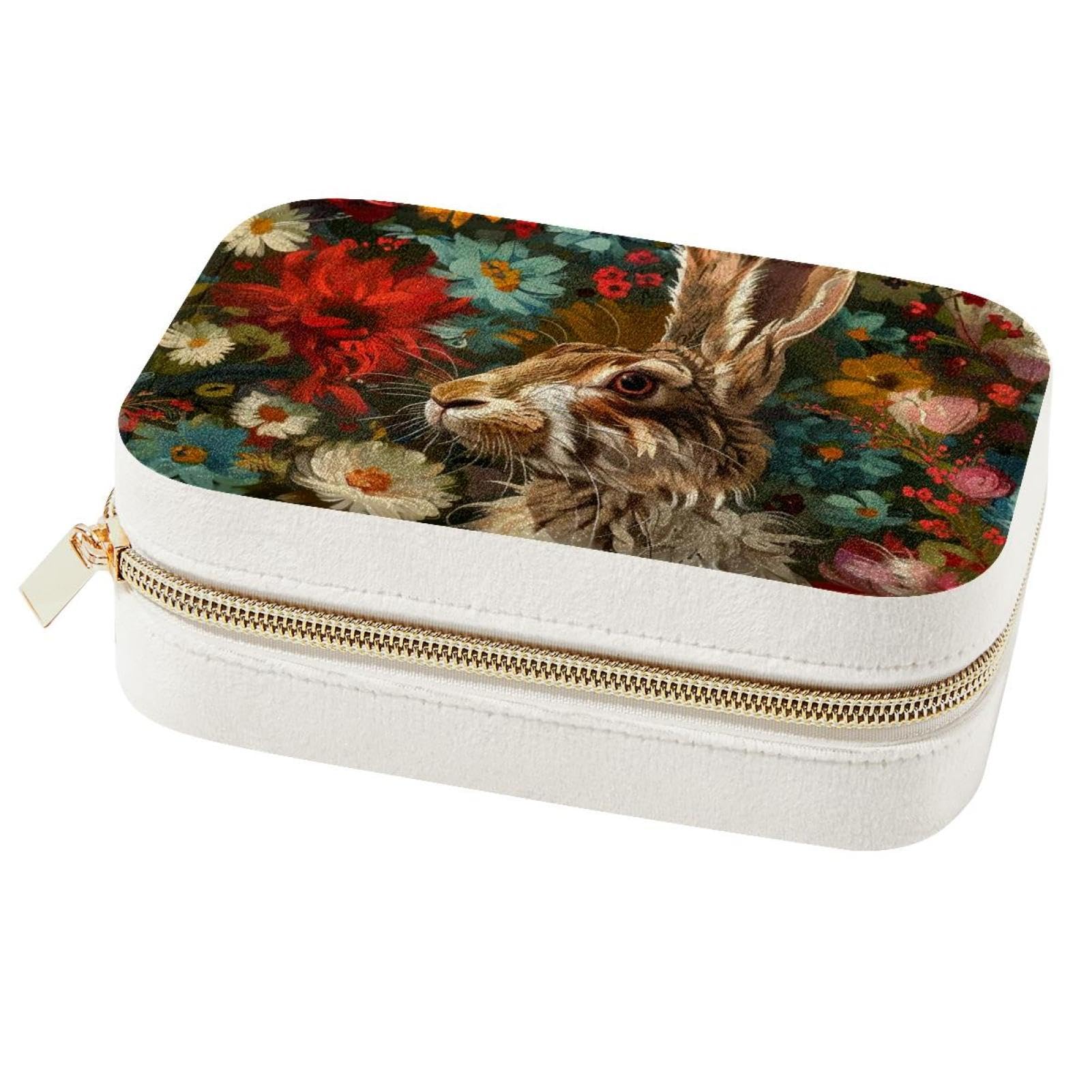 Boîte à bijoux lapin et fleurs en émail sculpté, écrin de rangement qualitatif
