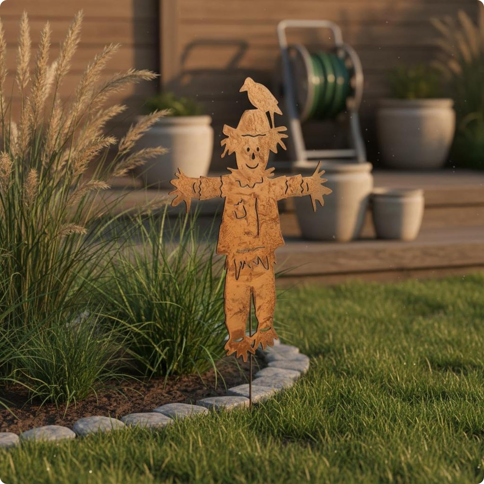 Metal Scarecrow Stake Rust Finish Scarecrow Stake Flat Cutout Rusted Garden Silhouette for Lawn, Villa Little Boy-image-24