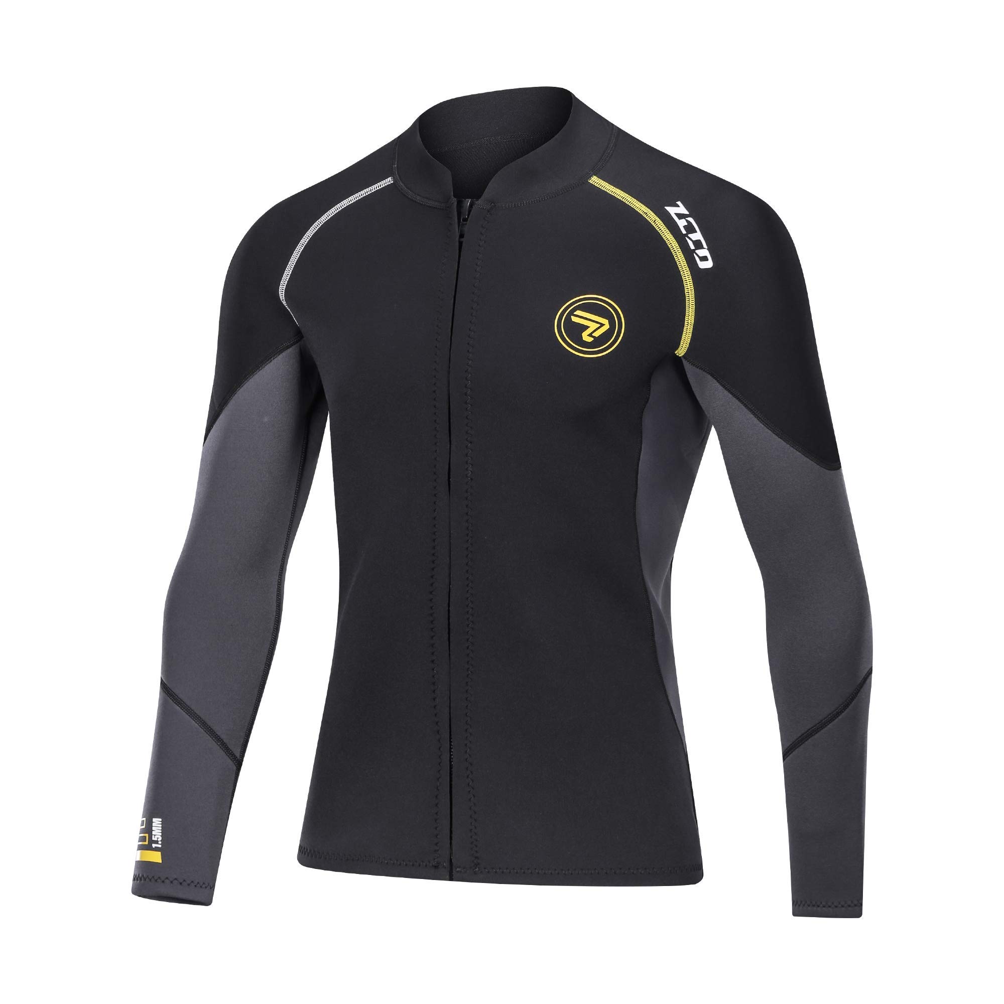Wetsuit Top Men's 1.5mm Neoprene Wetsuits Jacket,Front Zipper Long Sleeves Diving Suit for Swimming,Snorkeling,Scuba Diving,Surfing (1.5mm-Black