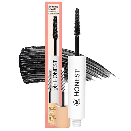 Honest Beauty Mascara de longitud extrema base para pestañas 2 en 1 aumenta la longitud de la pestaña volumen y definición libre de silicona sin