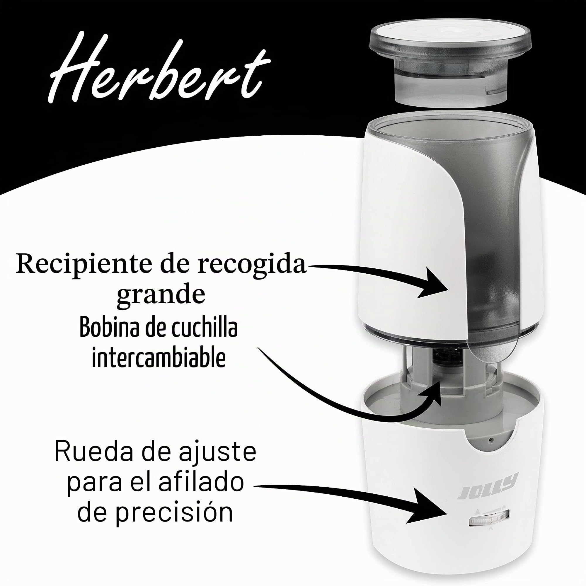 Sacapuntas eléctrico JOLLY Herbert Sacapuntas eléctrico grande para todos los lápices, también para lápices finos de artista y lápices a todo color con auto-stop blanco, incl. cable de carga