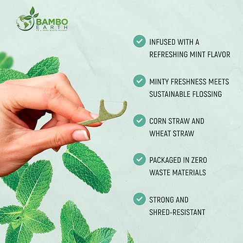 Miniatura 2 de Juego de 200 púas de hilo dental natural, ecológicas, libres de crueldad animal y veganas, con mango sin BPA y embalaje sin residuos, paquete de 200