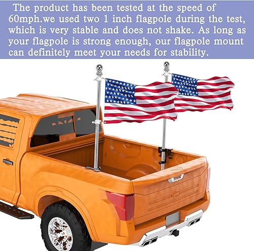 Miniatura 4 de Soporte para mástil de bandera de camión de remolque en la cama, soporte de bandera sin perforaciones para camioneta con riel de cama o sin riel de