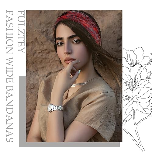 Miniatura 7 de FULZTEY Diademas bohemias para mujer, diademas anchas anudadas, lindas diademas de algodón suave, turbantes grandes y gruesos, bandas elásticas para