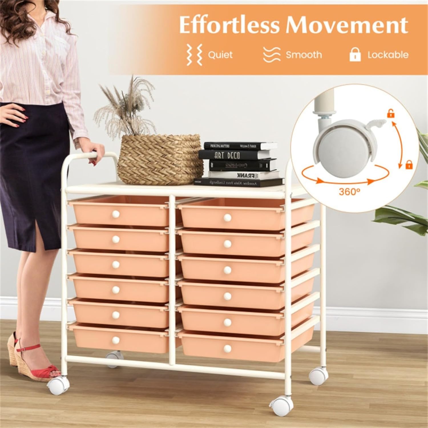 Rolling Storage Cart With Drawers 12 Drawer Craft Organizer Mobile Cart For Art Supplies Home Office Storage Unit With Wheels And Brake