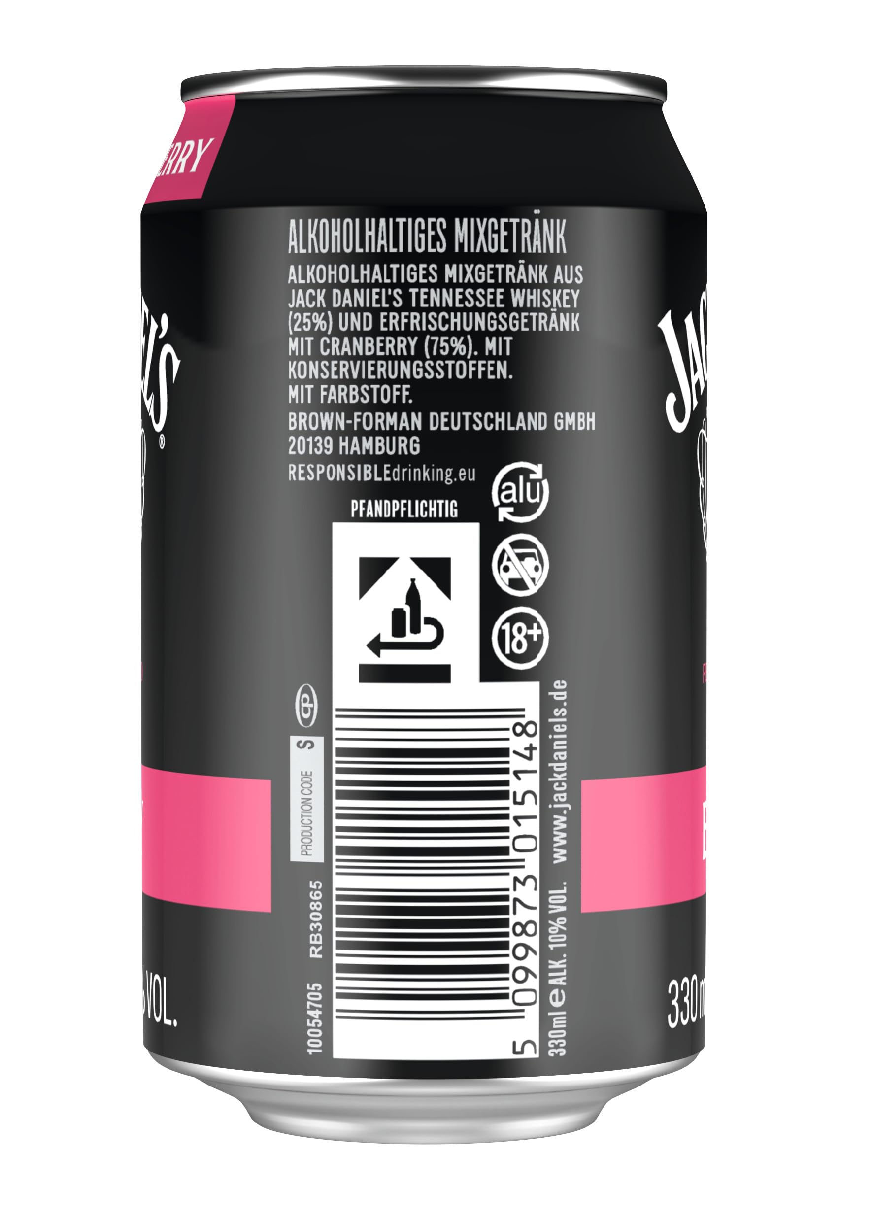 Jack Daniel's Jack & Berry - Tennessee Whiskey - Whiskey Noten treffen auf bitter-süße Beerenlimonade - 12x 0.33l / 10% Vol.