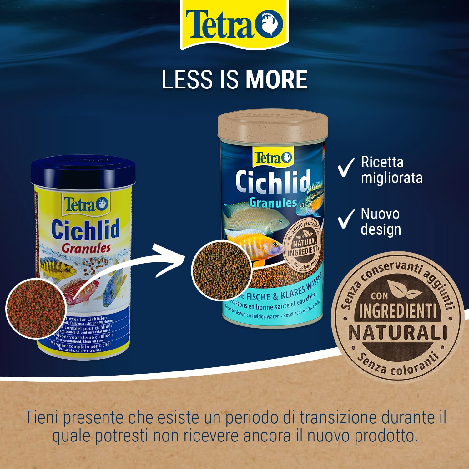 Tetra Cichlid Granules - Miscela di cibo principale con 2 granuli diversi per ciclidi di medie dimensioni, lattina da 500 ml
