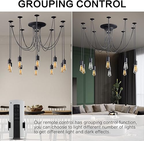 Miniatura 4 de Fuloon Vintage Edison - Lámpara de araña de techo ajustable múltiple para bricolaje, lámpara colgante moderna y elegante, industrial con control