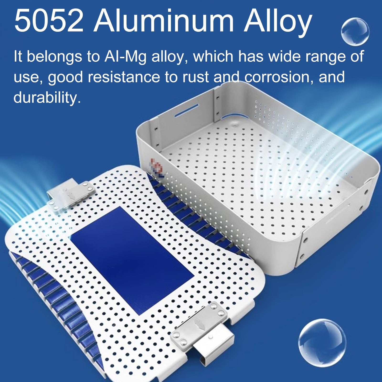 Caja de Esterilización de Aluminio con tapa cerradura y mata de silicona anticorrosiva, estuche para kits de robótica quirúrgica, esterilización veterinaria y departamentos(9.4in*6.9in*2.2in double ti