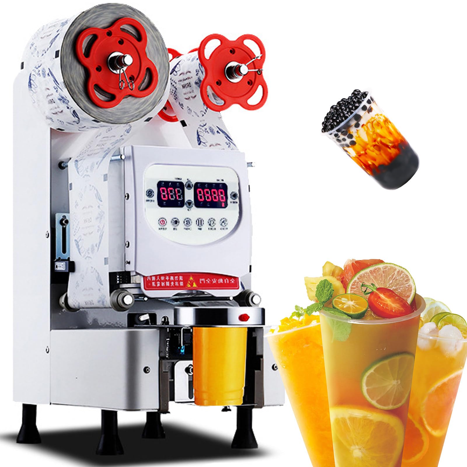 IUokLU Fully Automatic Cup Sealing Machine, 650-800 Cups/Hour Cup Sealing Machine, Commercial Electric Lcd Panel Cup Sealing Machine-White