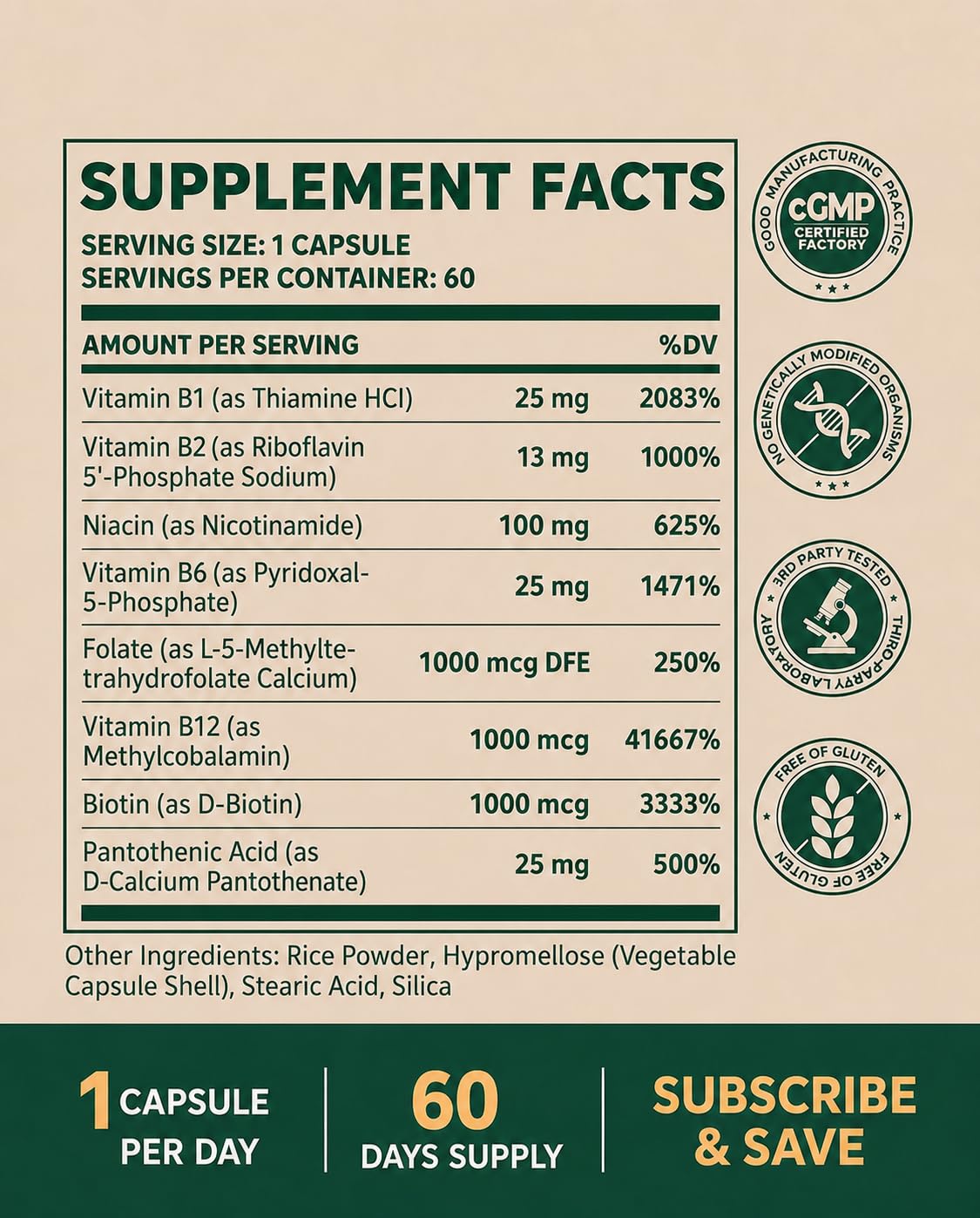 BienRaíz Methylated Vitamin B Complex, for Women & Men, 60 Capsules — Amazon image 8