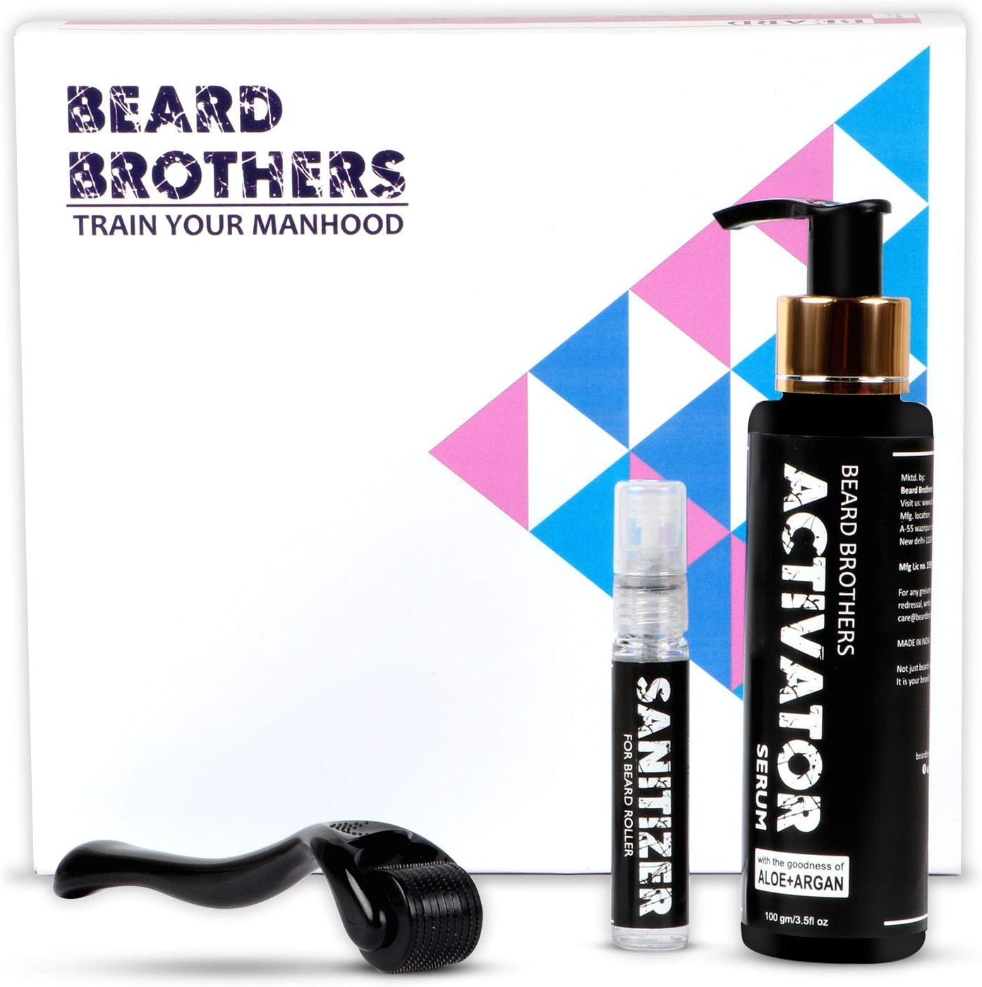 Beard Brothers - Beard Growth Revolution | Activator Serum with Aloe Vera + Argan oil, Beard Roller - 540 Titanium needles, Cleaner - for Beard Roller