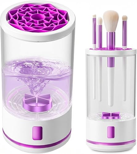 Electric Makeup Brush Cleaner Machine, Professional 7000 RPM Automatic Spinner with 1200mAh Rechargeable Battery, Type-C Fast Charging & 5-Min Auto-Shutoff, Fits All Sizes Cosmetic Brushes, White
