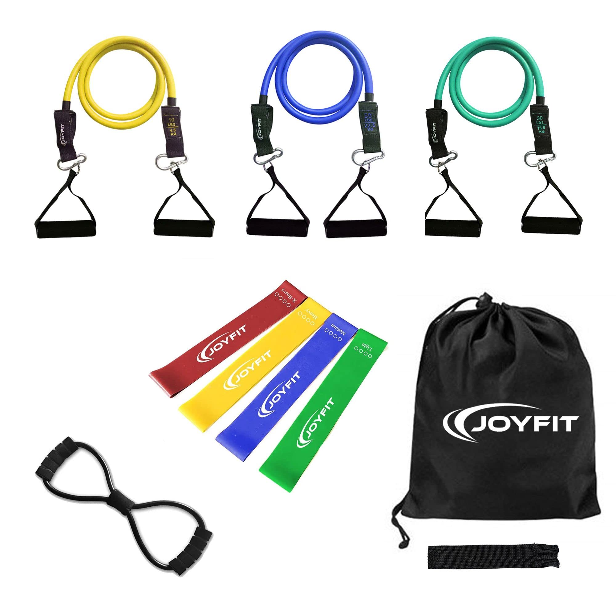 Joyfit Resistance Tube Set - 3 Stackable Toning Tubes, 8 Shaped Resistance Band, Door Anchor, 4 Mini Bands for Men & Women with Workout Chart & Carry Bag (Multicolour) (B0BRHKMVGF) Amazon Price History, Amazon Price Tracker