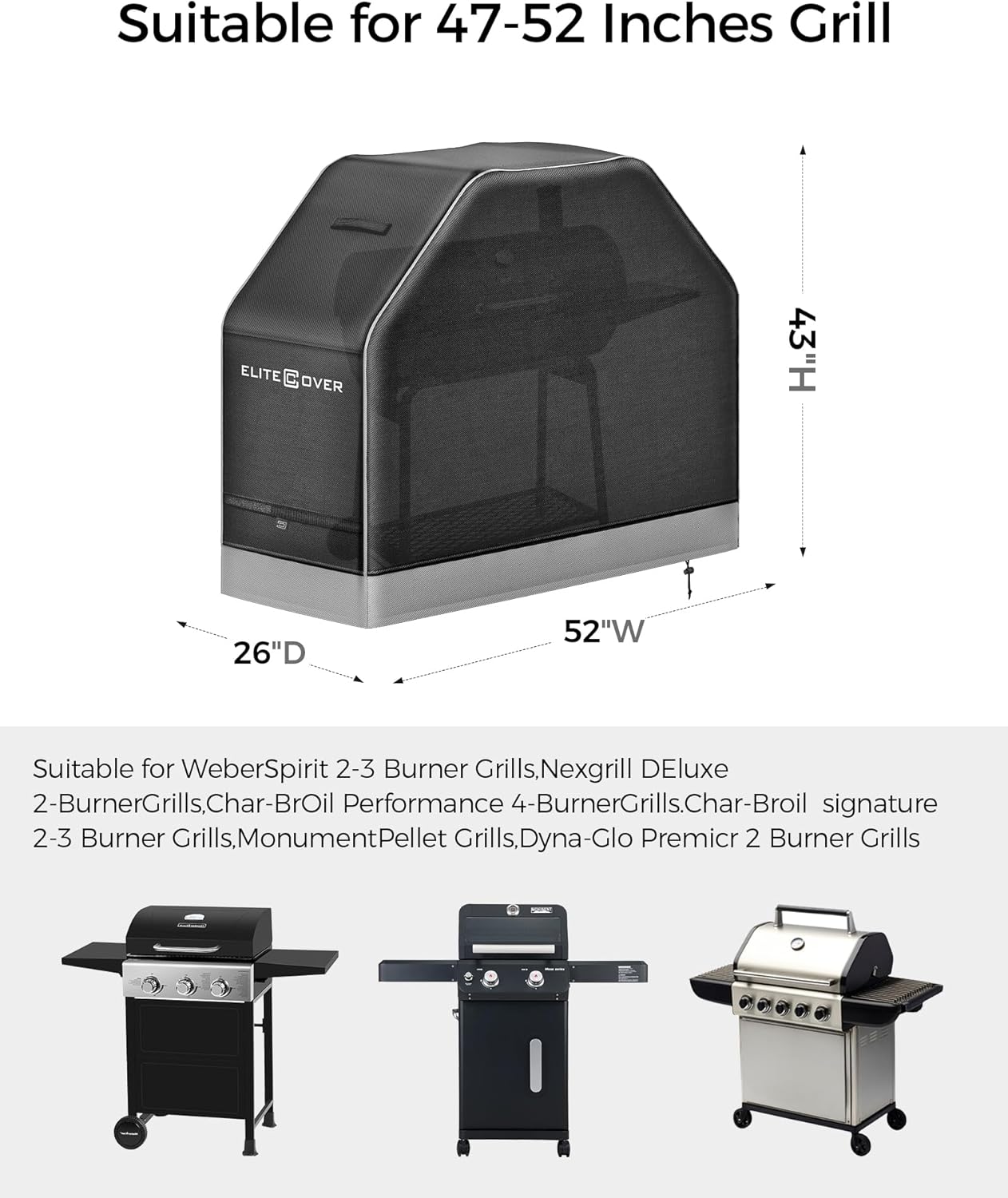 600D BBQ Grill Cover for Outdoor Grill 52inch, Heavy Duty, Waterproof, Weather Resistant, UV & Fade Resistant with Adjustable Drawstring, Gas Grill Cover