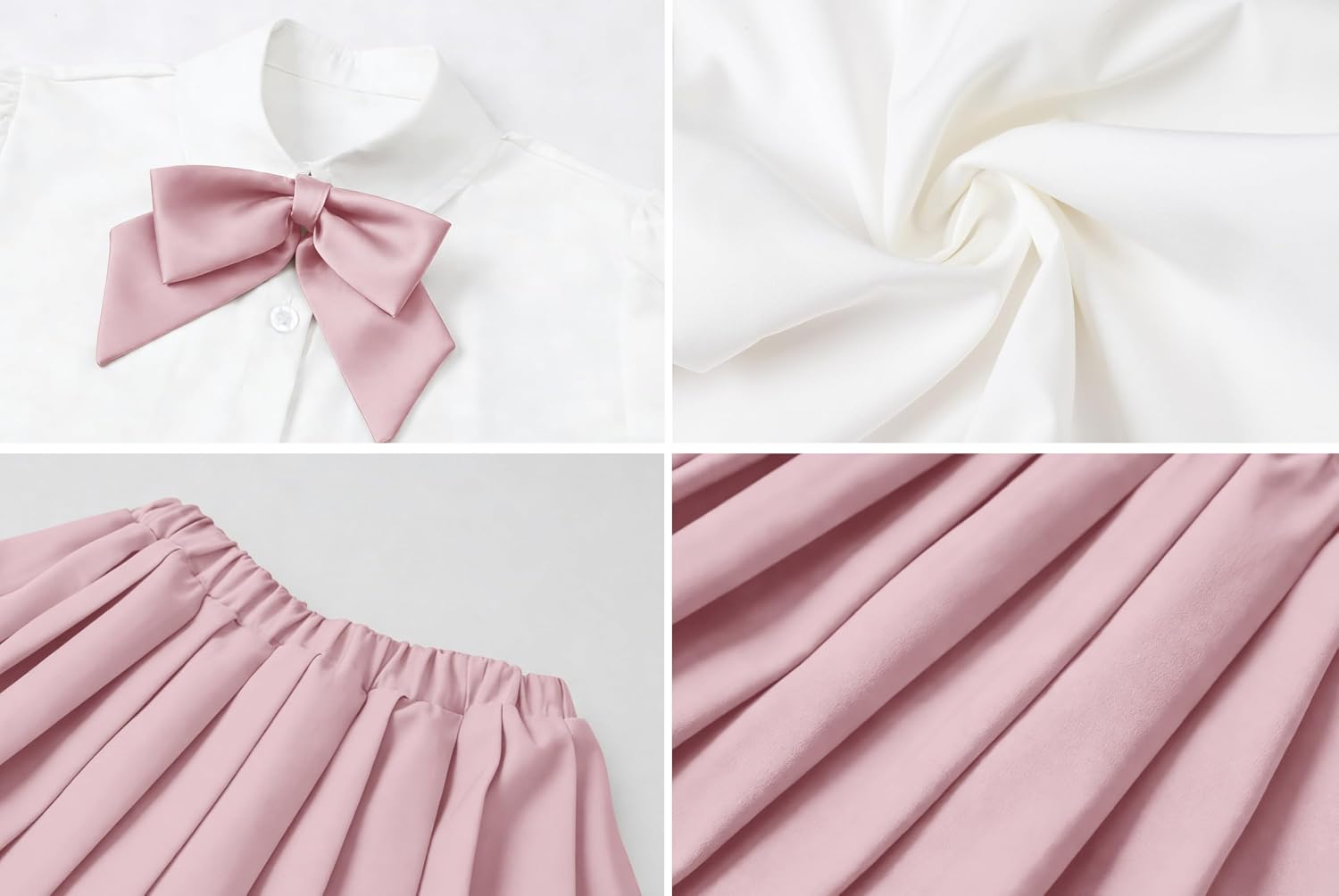 SANGTREE Girls' JK School Uniform Outfit Cute 2 Piece Set with Bow Tie Shirt and Pleated Skirt,4T-14Y