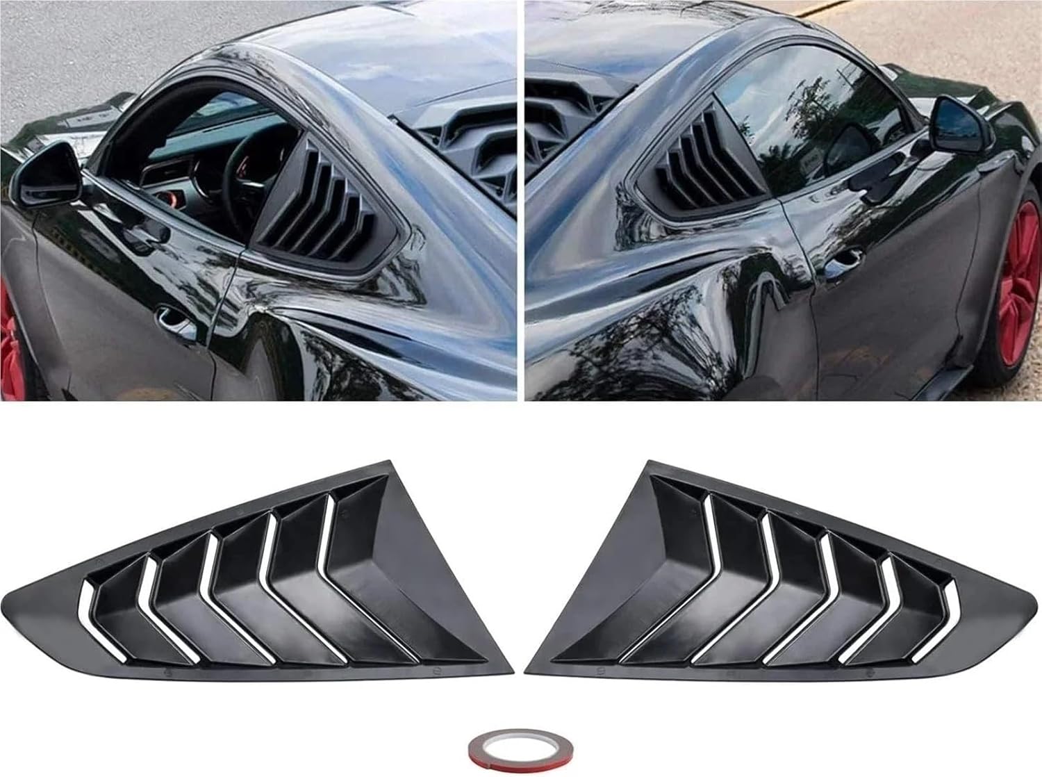Car Rear Louver Window Side Shutter Cover Trim Sticker Vent Scoop ABS Carbon Fiber Black Accessories(Glossy Black) Compatible with Ford Mustang 2015-2020 (Carbon Look)