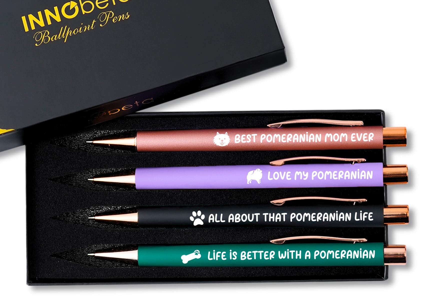 InnoBeta Pomeranian Gifts for Women - Ballpoint Pen Set of 4 - Mom Gifts for Mother's Day, Christmas, Birthday
