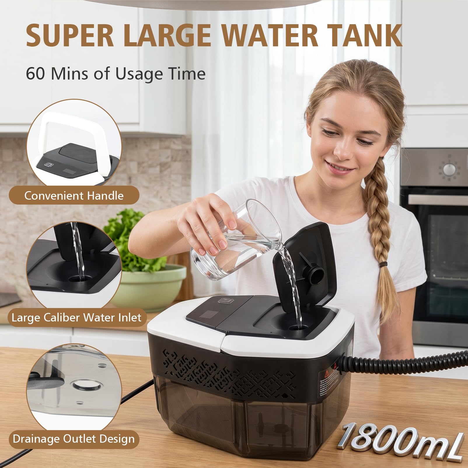 Limpiador de Vapor 2500 W, 4 Bar, limpiador de vapor de alta presión | dispositivo de mano con kit de limpieza de suelos, depósito de agua de 1,8 L, Calentar durante 15S
