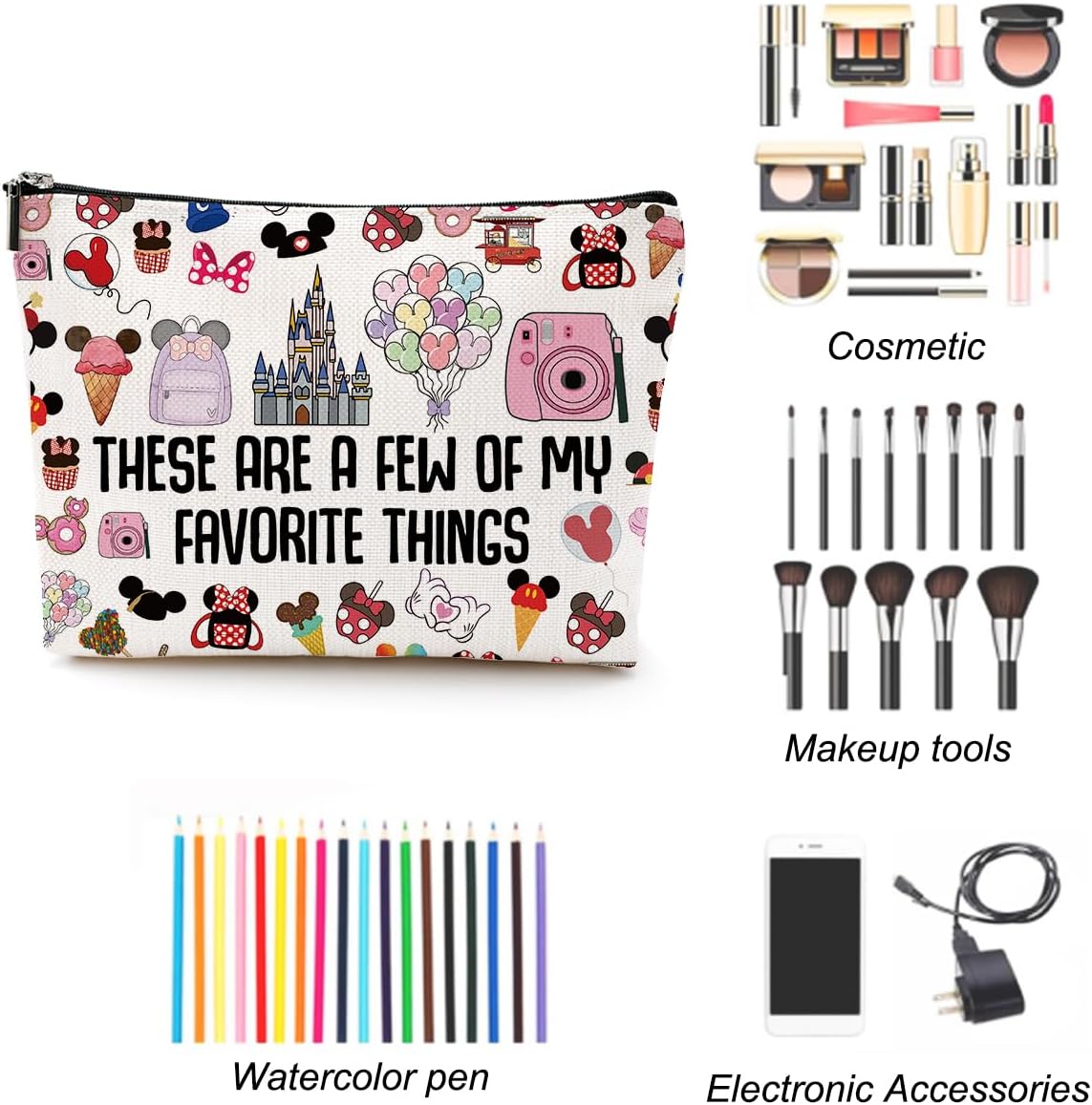 Vacation Trip Gift Fairytale Fans Makeup Bag Mouse Family Trip Snacks Cosmetic Bag Fairy Tales Gifts Cartoon Character Lover Gift Mouse Ice Cream Travel Toiletry Makeup Organizer Zipper Pouch - Image 3