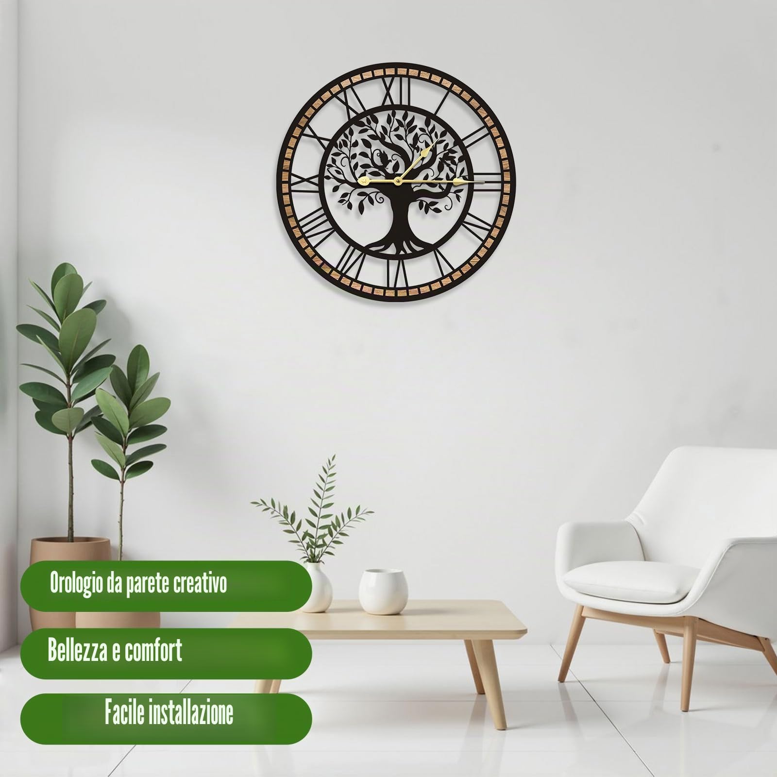 Grande orologio da parete a forma di Albero della Vita | Silenzioso e senza ticchettio, alimentato a batteria, adatto a cucine,corridoio,camere da letto e soggiorni decorare(60cm)