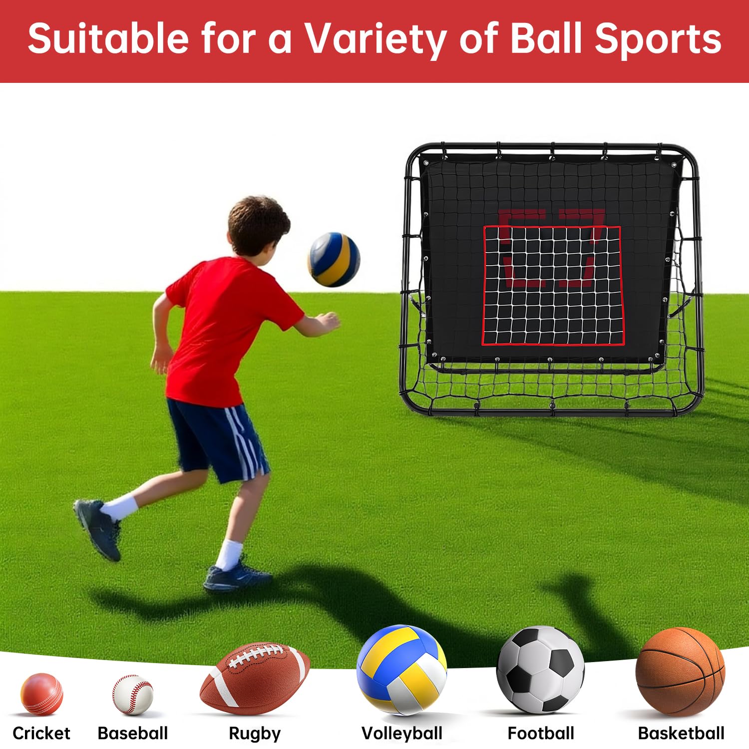 Red de reboteador de fútbol para niños, red de reboteador de voleibol, red de entrenamiento ajustable, red de rebote con kickback objetivo objetivo niños fútbol entrenamiento portería portátil de