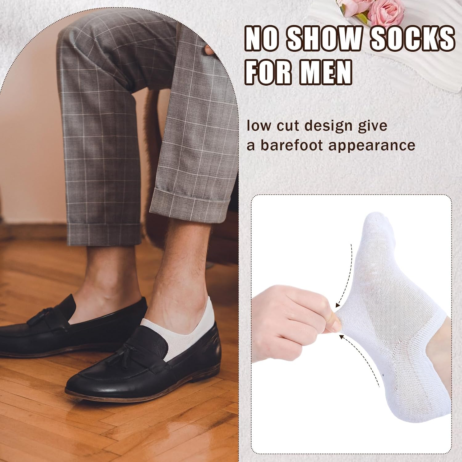 8 Pairs Linen Men No Show Socks for Loafers Sneakers Low Cut Liners Dress Socks Moisture Wicking for Casual Athletic Everyday Outfits Formal Wear Combinations, Size 6-10