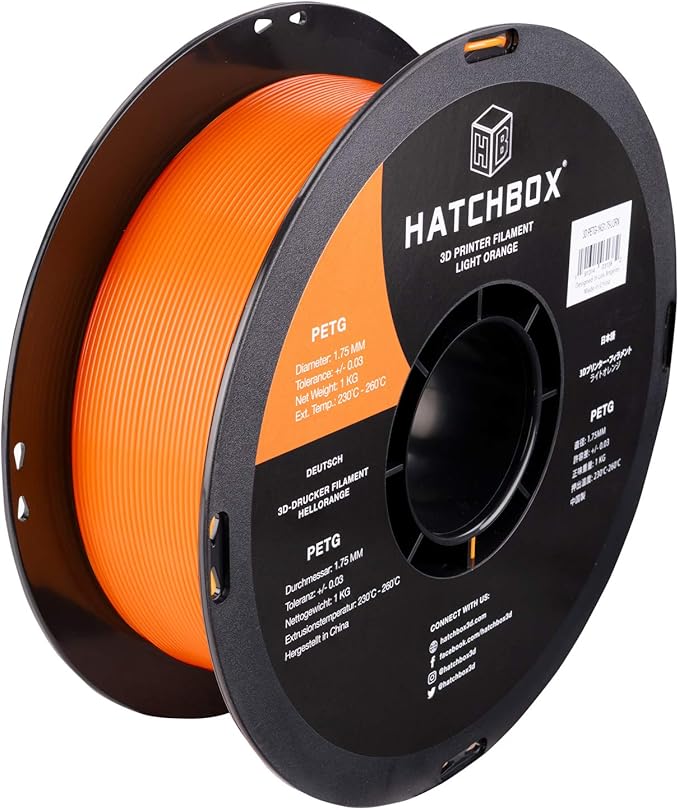 HATCHBOX 1.75mm Light Orange PETG 3D Printer Filament, 1 KG