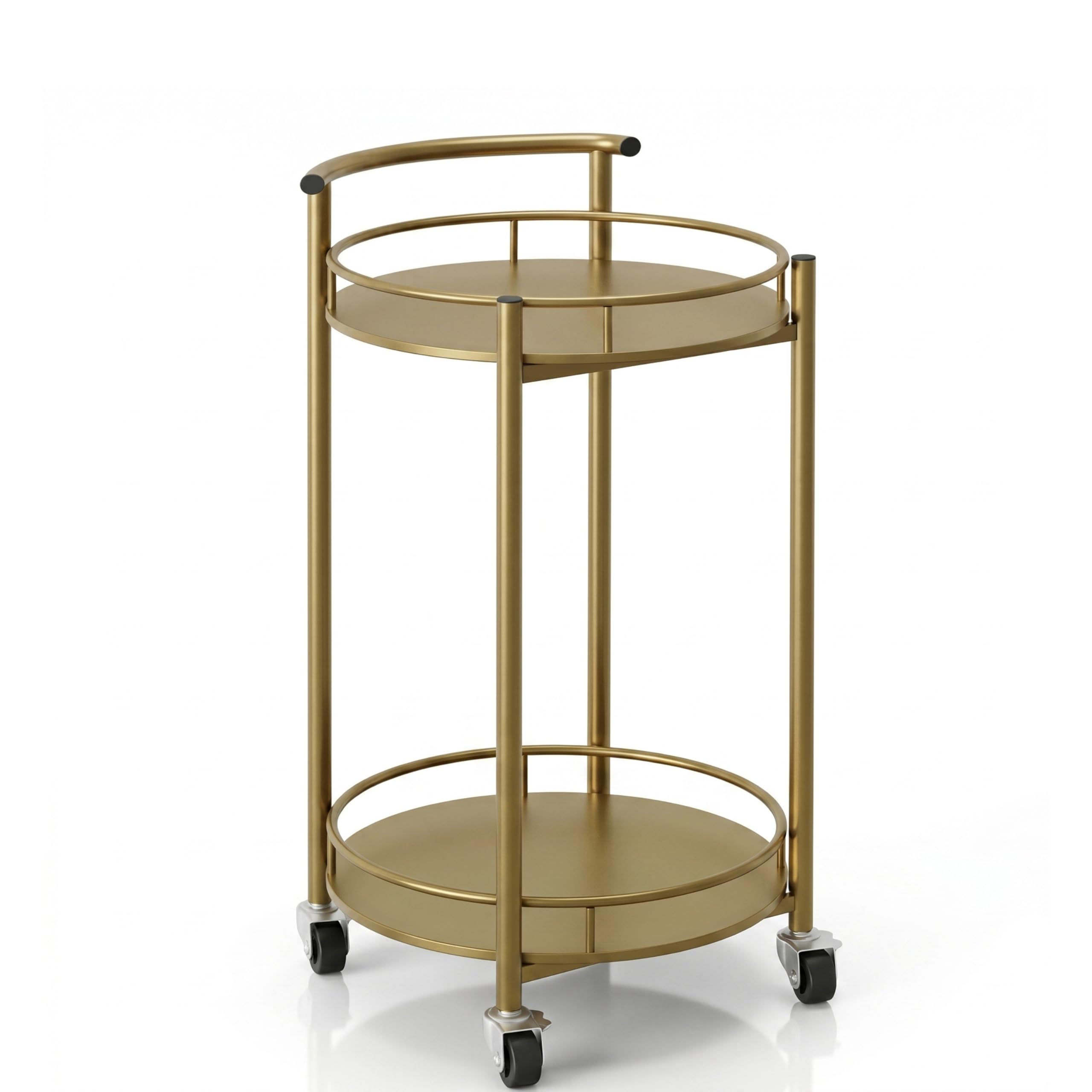 IronKaar 2-Tier Bar Serving Carts, Iron Frame Rolling Drinks Trolley, Round Storage Bar Cart Elegant Serving Cart for Home and Events in Goldan Finish-image-36