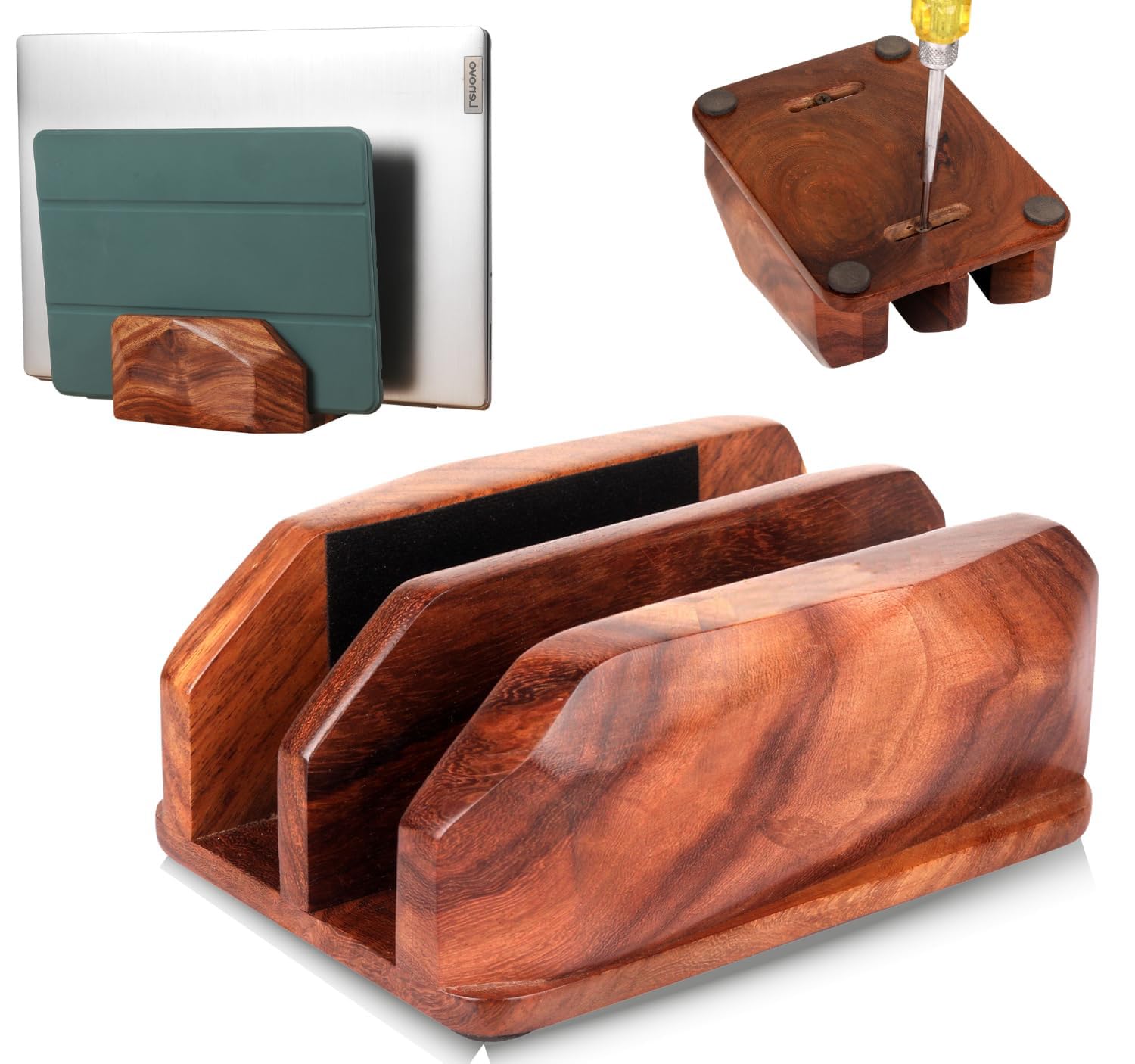 Supporto da tavolo regolabile ergonomico in legno verticale per laptop da scrivania, doppio supporto per laptop, adatto a tutti i laptop fino a 17,3", regali aziendali sostenibili,