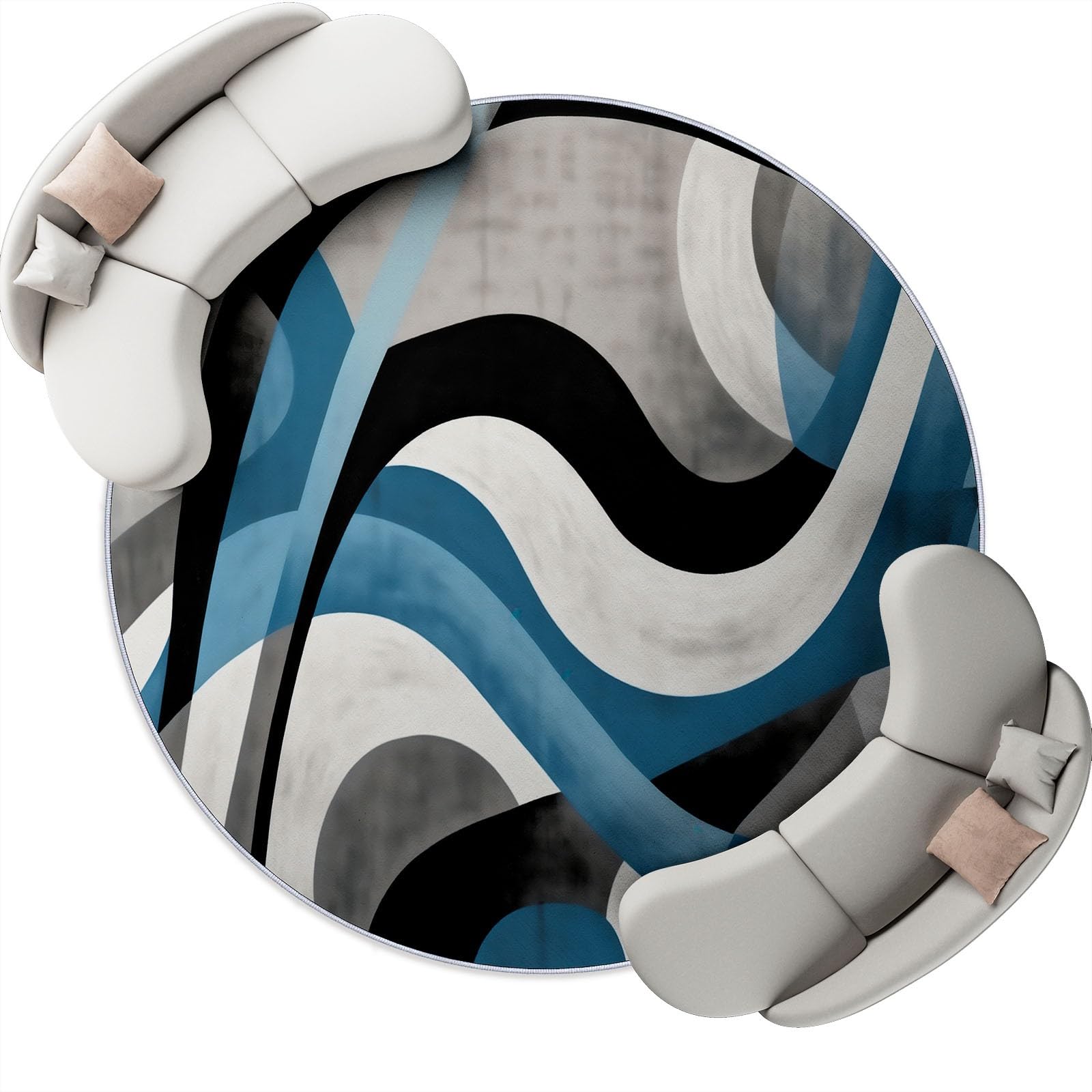Générique Tapis Rond Salon 120 cm - Imprimé Moderne Abstrait Rayé Antidérapant Flanelle Douce Rond Tapis de Sol Décoration, Circulaire pour Salon Chambre Cuisine Bureau Couloir, Gris-Bleu