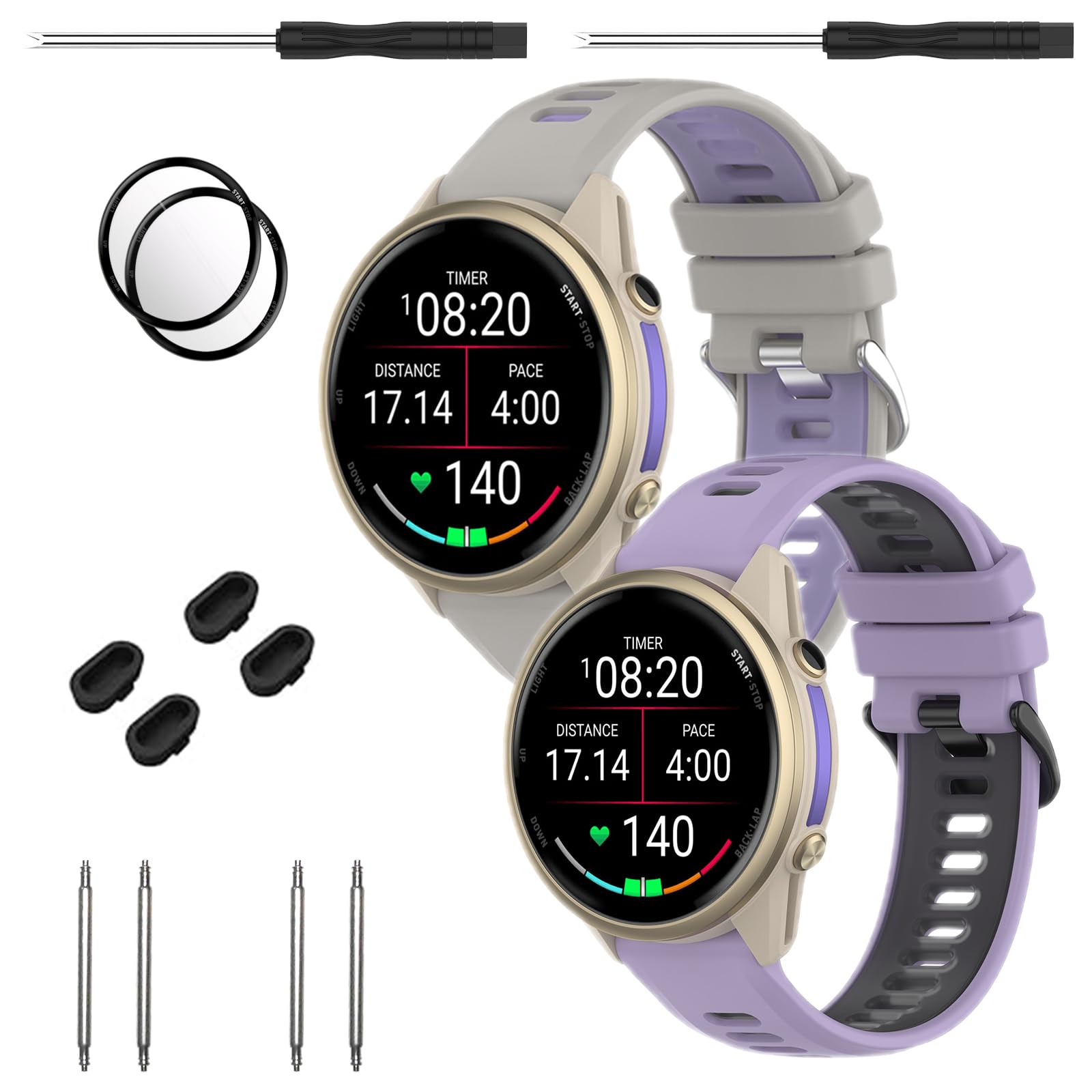 TopPerfekt Watch Straps Compatible with Garmin Forerunner 970, Soft Silicone Replacement Band Wristbands Fit for Garmin Forerunner 965/955 Smartwatch for Women Men 2 Pack (Grey Purple/Purple Black) โ image 1