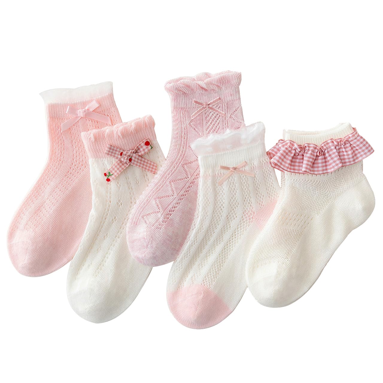 Girls Socks Cute Lace Bow,Fun Crew Fashion Funny Novelty Soft Cotton Socks 5 Pairs