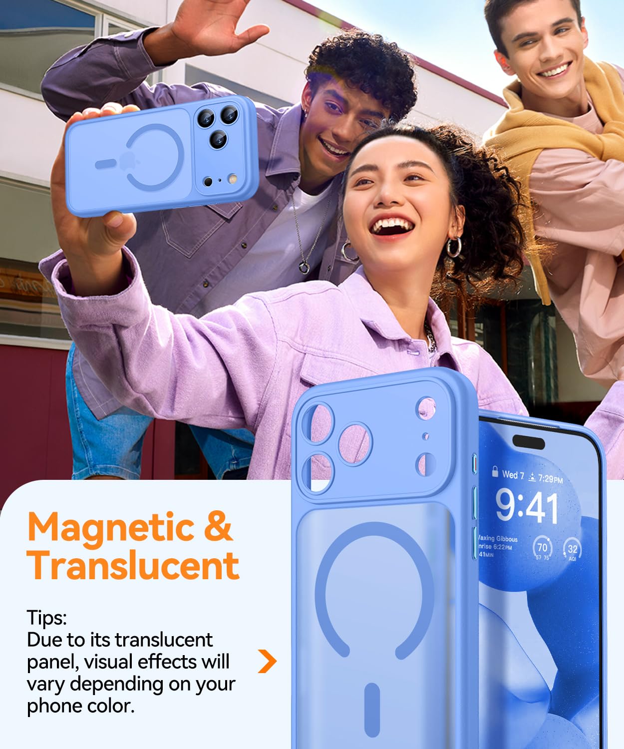 CANSHN Cover Magnetica per iPhone 17 Pro Max(6,9 Pollici), Compatibile con MagSafe, [Protezione Completa Della Fotocamera], Custodia Traslucida Opaca Protettiva Sottile Antiurto,Blu Oltremare