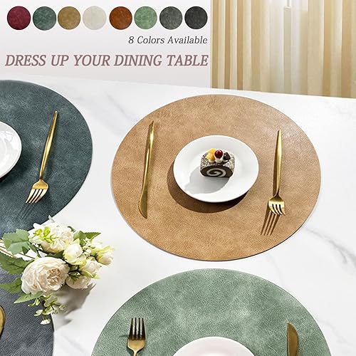Miniatura 8 de UnivoColors - Juego de manteles individuales de piel sintética de 6.15 pulgadas, manteles individuales redondos con patrón de piel de vaca lavada