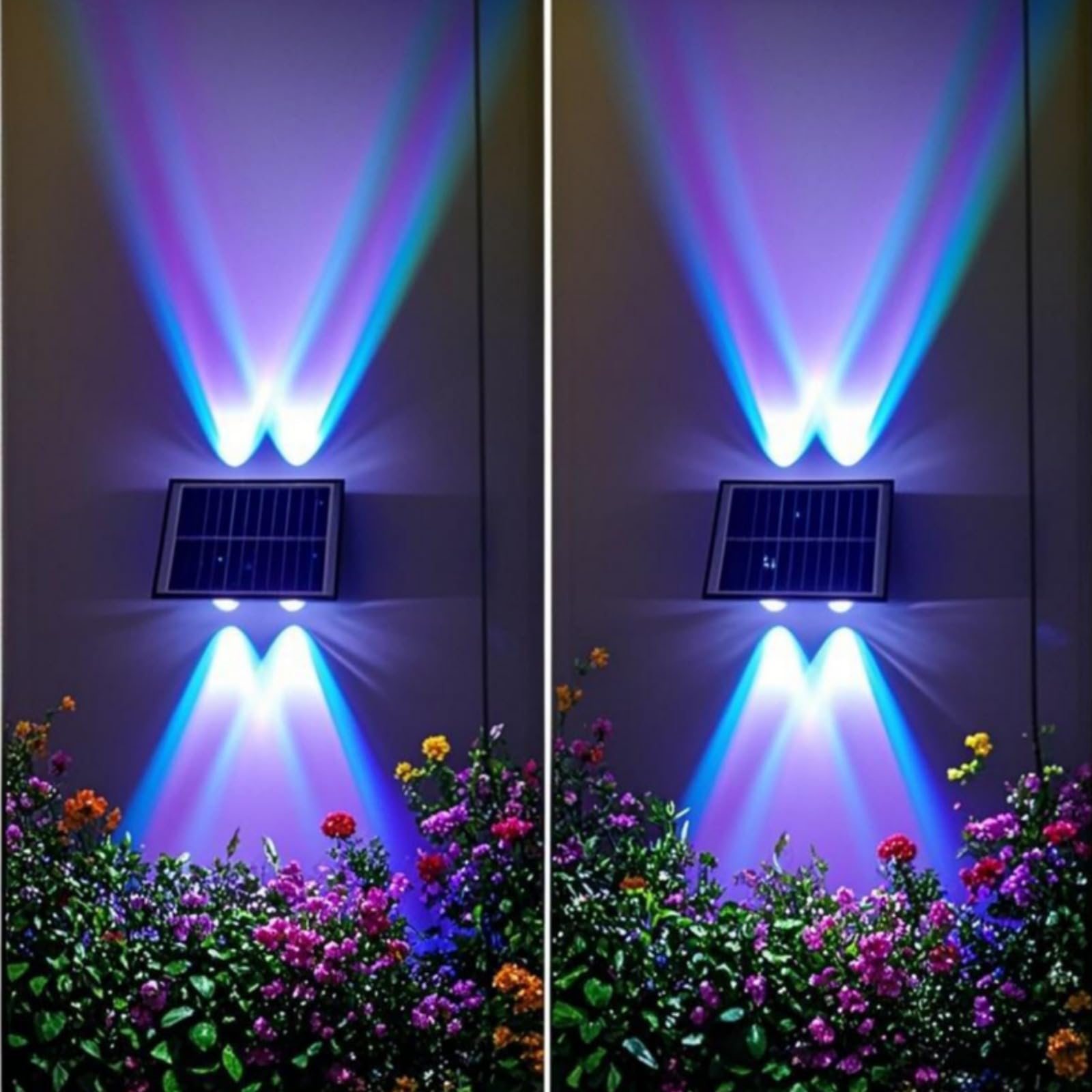 GDJIAYIYI 2 Pack Solar Wall Lights Outdoor, RGB Up and Down Solar Garden Lights with 4 LEDs, Waterproof IP65 for Fence Patio