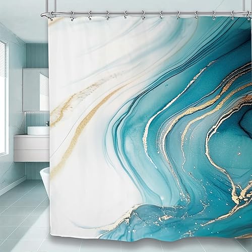 Miniatura 7 de Yookeb Cortina de ducha abstracta de baño rosa rubor azul 60 pulgadas de ancho por 71 pulgadas de alto, pintura de acuarela, accesorio de pigmento