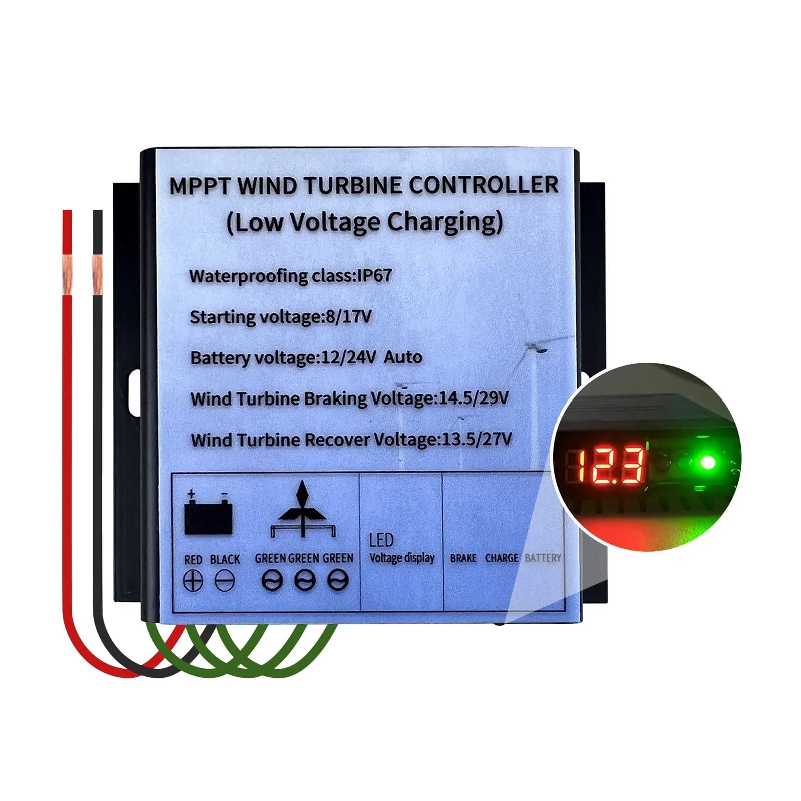 Kontroler ładowania słonecznego, 12V 24V 48V 600W 800W MPPT sterownik wiatrowy nerator niski poziom Volat kontroler wzmacniacza ładowania ekran LED Volta(600W,Auto 12V24V)