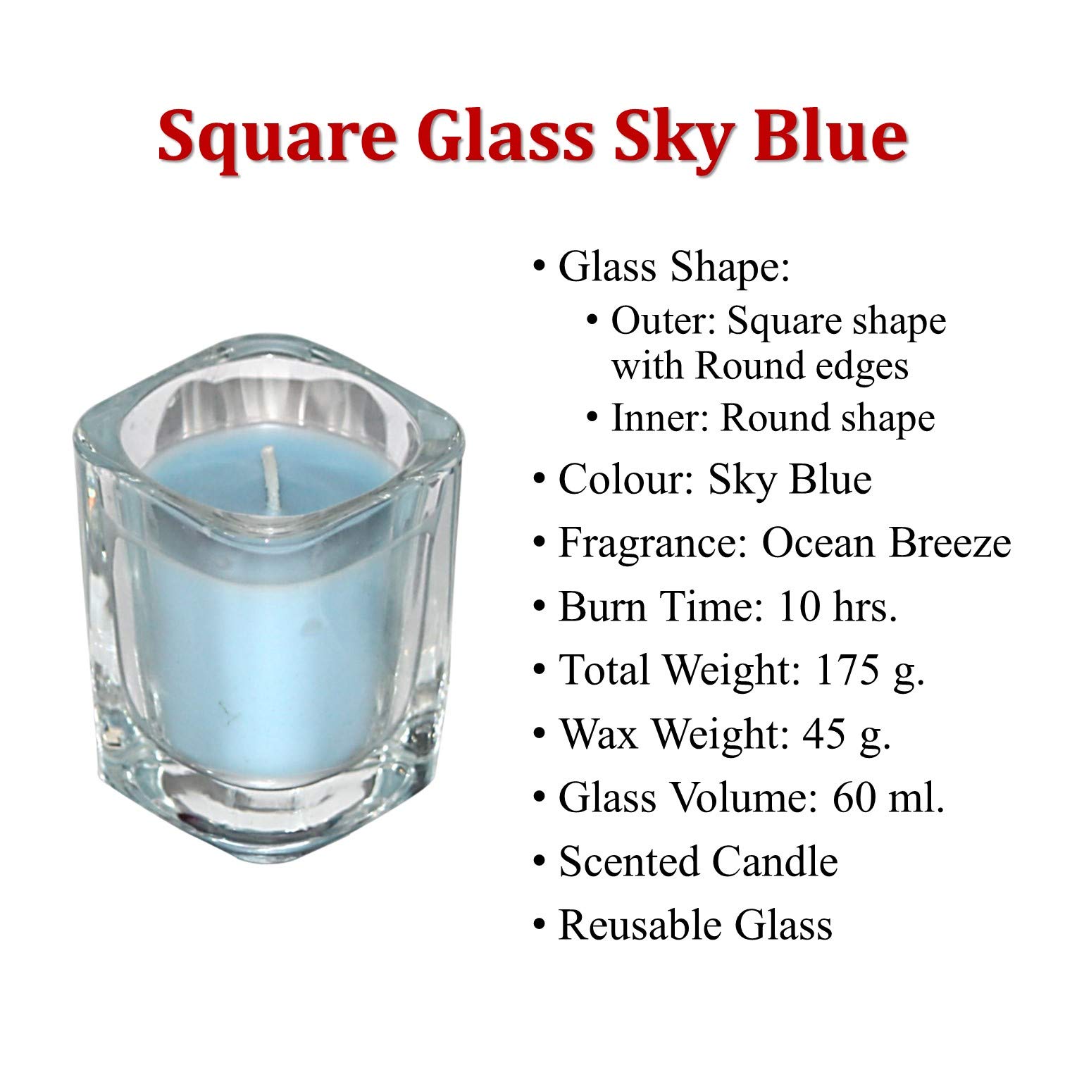 Shraddha Creation Square Votive Shot Glass Decorative Smokeless Designer Candle, Sky Blue Color with Ocean Breeze Fragrance (Set of 4) 1