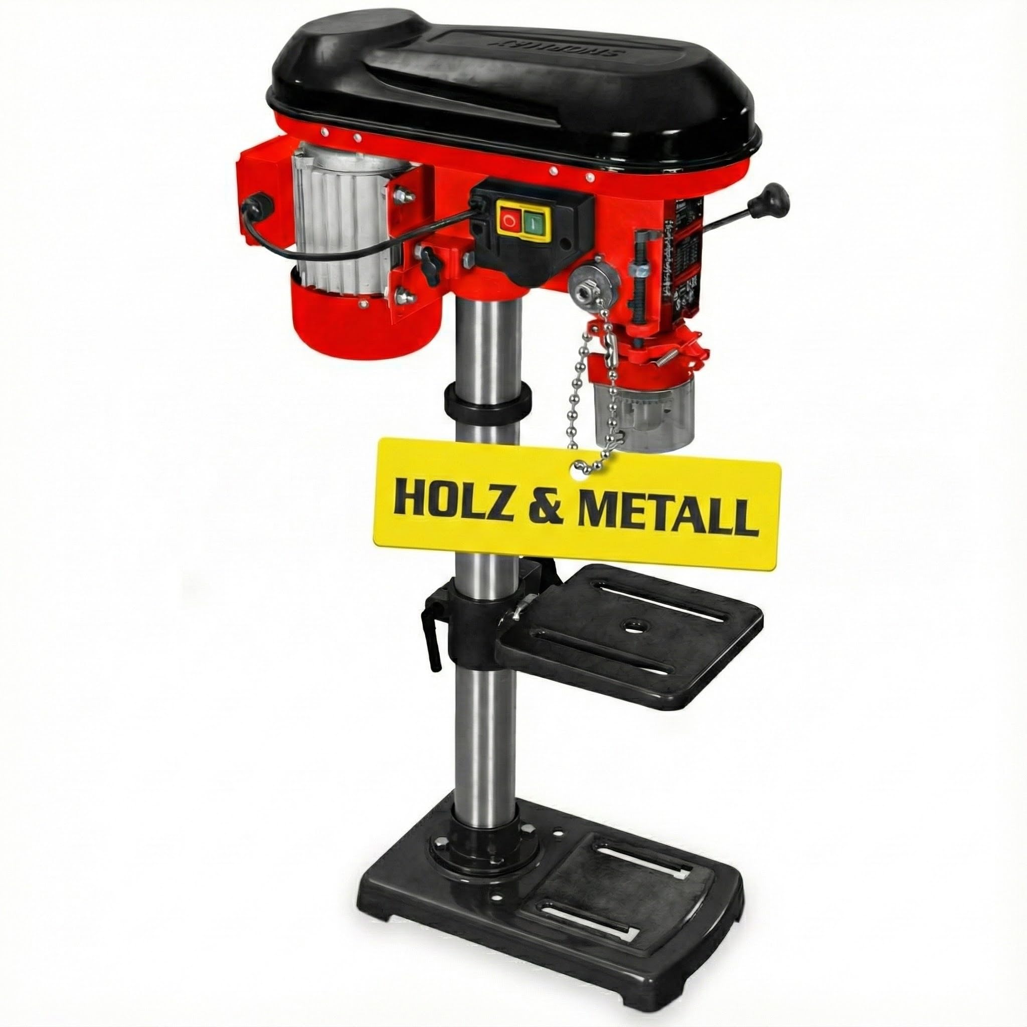 Hecht Profi Standbohrmaschine mit starken 600 Watt – 12-stufige Drehzahlregelung, schwenkbar- und höhenverstellbarer Bohr-tisch – Späneschutz - Praktische Säulenbohrmaschine, Tischbohrmaschine