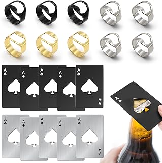 OT-NVWOZR 20PCS Bottle Opener,10pcs Ace Poker Shaped Cap Opener & 10pcs Beer Bottle Openers Rings, Stainless Steel Credit Card Size Beer Soda Bottle Opener for Bar Family Wedding Party