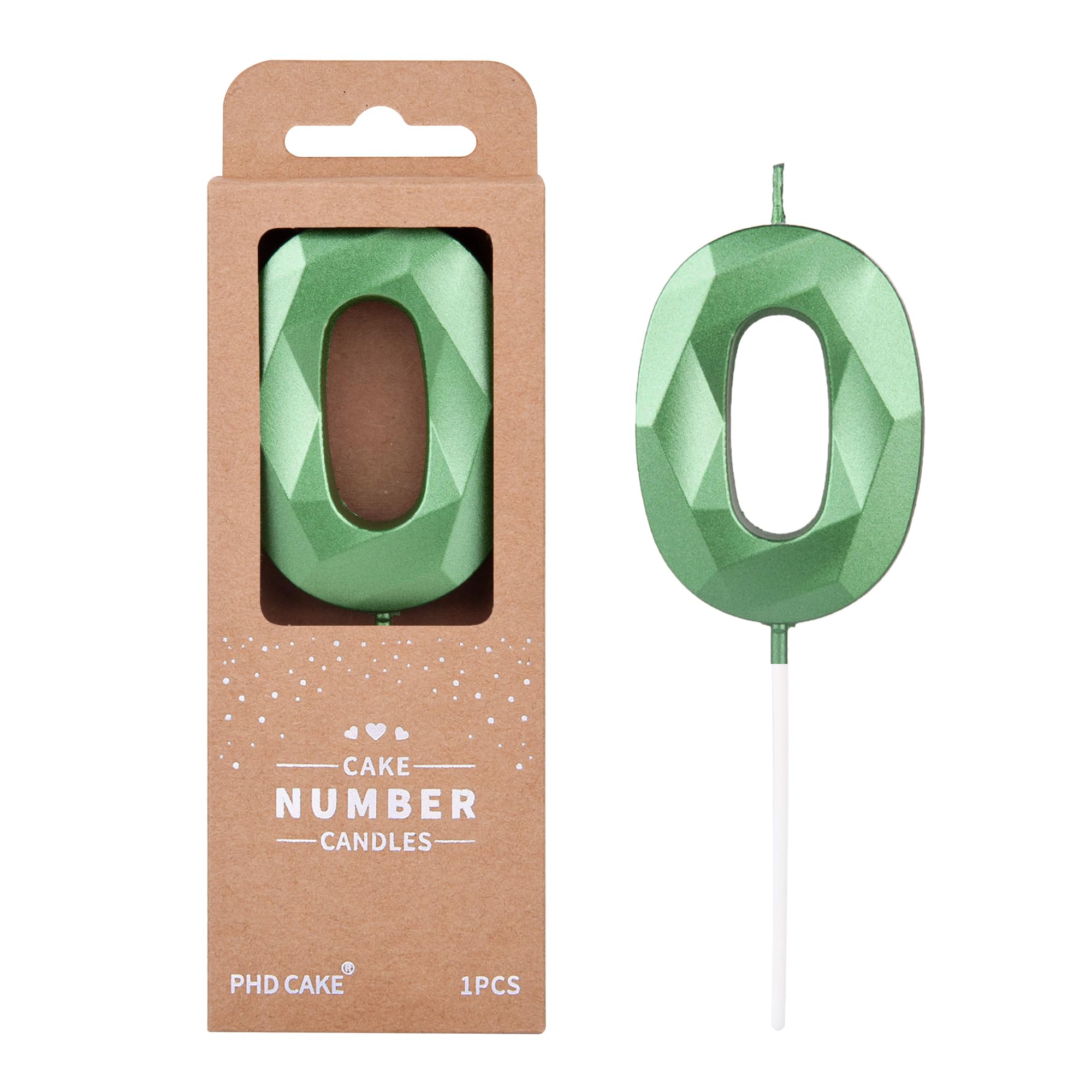 PHD CAKE 2.76 Inch Crystal Green 0 Number Cake Candle, Numeral Birthday Candles, Green Number Candles, Party Celebration